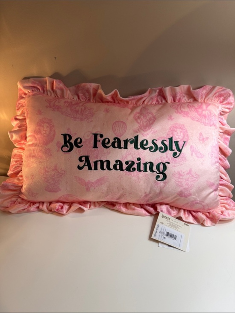 Wicked: For Good x Katy Kime-Pink Throw Pillow "BE FEARLESSLY AMAZING" 13"x 22"